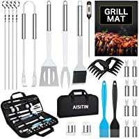 AISITIN Utensilios Barbacoa Accesorios Barbacoa 25 Piezas Kit Barbacoa Set Acero Inoxidable para Hombres Mujeres Camping…